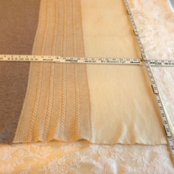 SCARF . Soft 3 colors - light lavender, tan, cream w imperfections 75" L X 24" W - Picture 4 of 13